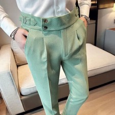 High Waist Waffle Business Casual Suit Pants for Men Slim Fit Formal Trousers