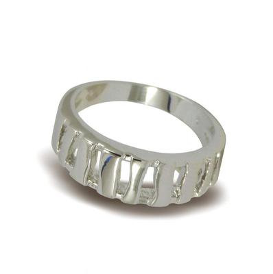 Schöner Damenring gebänderter Stil 18 kt Weißgold gefüllt Größe J RG114-A