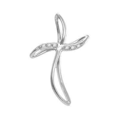 L U DIAMONDS 10K White Gold Diamond Cross Fine Pendant .02 CT