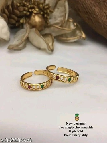 Golden Openable Women Adjustable Toe Ring Beautiful Foot Ring Kundan Bichiya - Picture 2 of 4