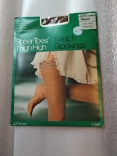 JCPenny Sheer Toes Thigh High Stretch Stockings Seamless Coffebean Short VTG NOS