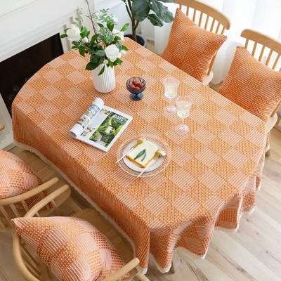 Linen Tablecloth with Lace Oval Tablecloth Plaid Square Pattern Ellipse Rustic