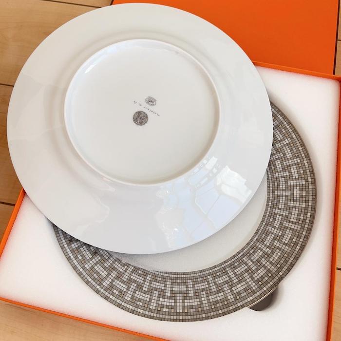Hermes Mosaique Platinum Dinner Plate Tableware Dish 2 set Auth