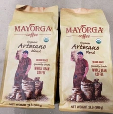Mayorga Coffee Organic Artesano Blend Medium Roast Whole Bean 2 Bags 4 Lbs Total