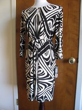 Tahari Arthur S Levine women’s geo print black ivory shift dress size 10 NWT