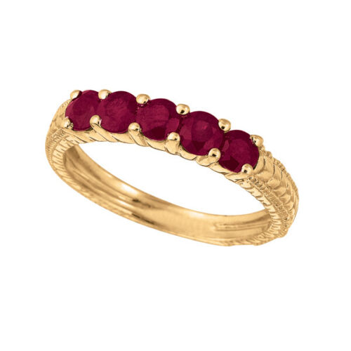 0.90 Carat Natural Ruby 5 Stone Ring Band 14K Yellow Gold  - Picture 1 of 1