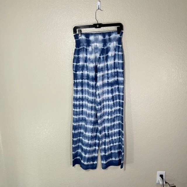 布和石头裤子女式 XS 蓝色领带染料宽腿 Tencel 拉 Anthro — 第 4/4 张图片