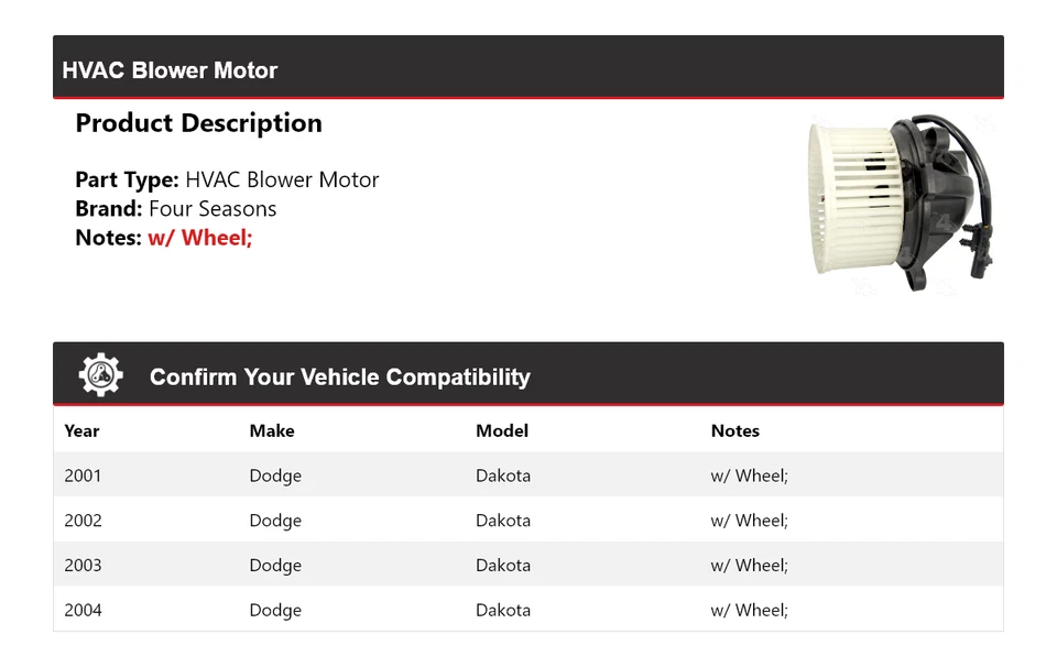 适用于 2001 - 2004 年道奇 Dakota HVAC 吹风机电机 2002 年 4 季 — 第 2/4 张图片