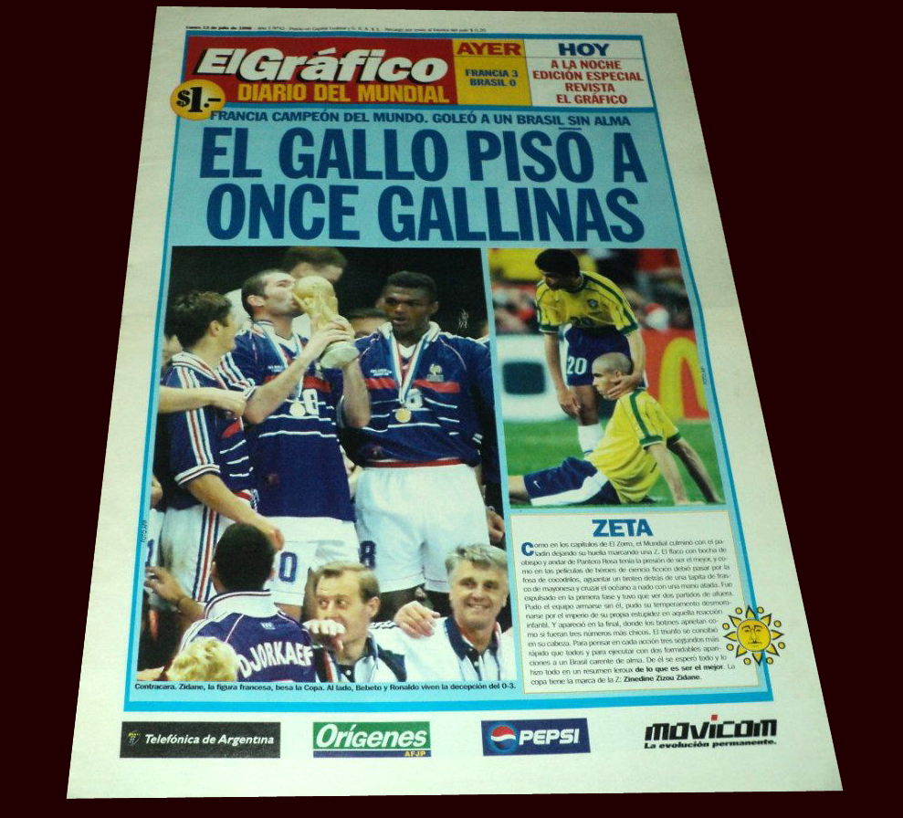 FIFA WORLD CUP 1998 FRANCE CHAMPION - Argentina Newspaper | eBay