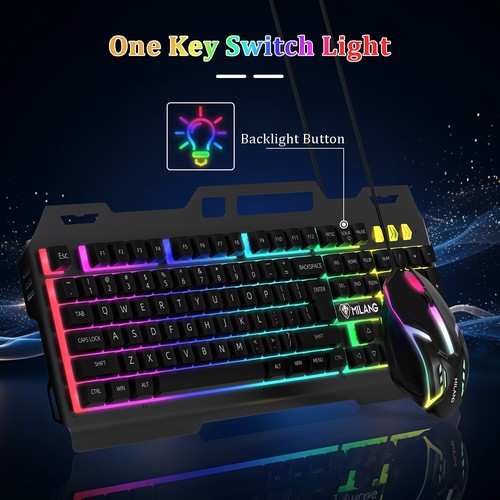 Gaming Keyboard and Mouse Wired Colorful Glowing Mechanical Feel Backlit For PC - Picture 9 of 15