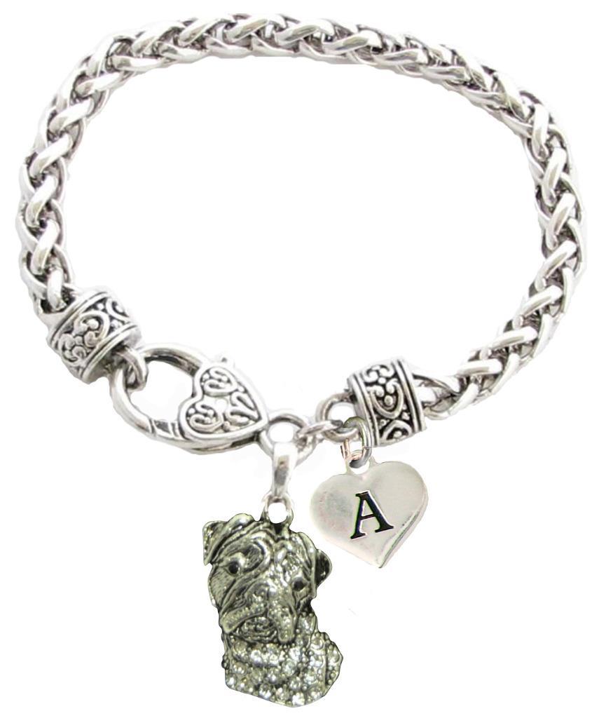 Custom Bulldog Silver Bracelet Jewelry Choose Family or Initial Charms  English