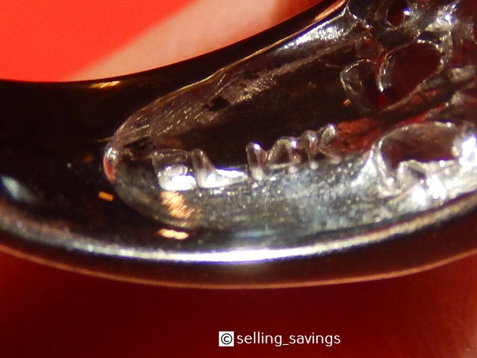 ANILLO BANDA CARA ANCHA ORO BLANCO 14K FILIGRANA DIAMANTE AZUL Y BLANCO 3/8 pulgadas  Foto 4 de 4