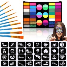 44 Colors Professional Face Painting Kit for Kids Party Stencils Brushes Safe