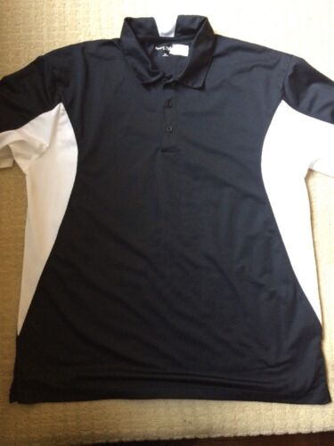 SPORT TEK by port authority BLACK/WHITE GOLF POLO SHIRT SIZE (XL) POLYESTER H-49 - Picture 1 of 6