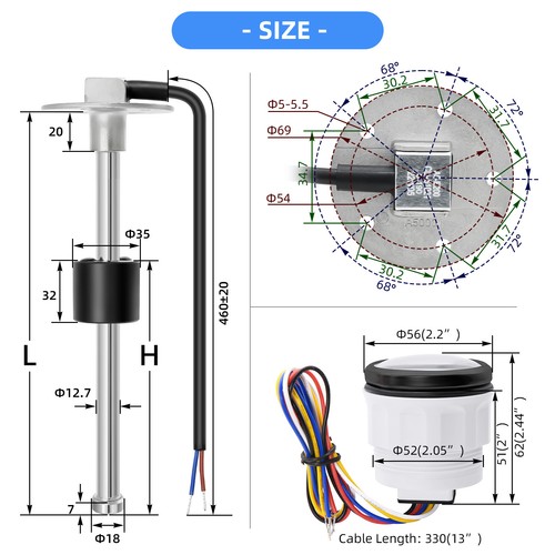 175mm Fuel Level Sender Sending Unit with 52mm Fuel Level Gauge for Car Boat - Picture 12 of 16