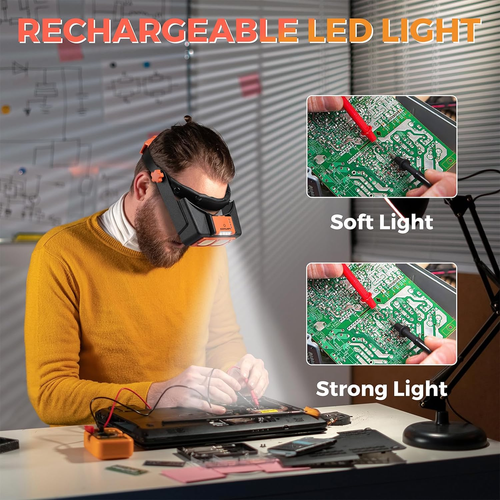 Headband Magnifier with Light, 1.5X-3.5X Magnifying Glasses for Close Work - Picture 2 of 7