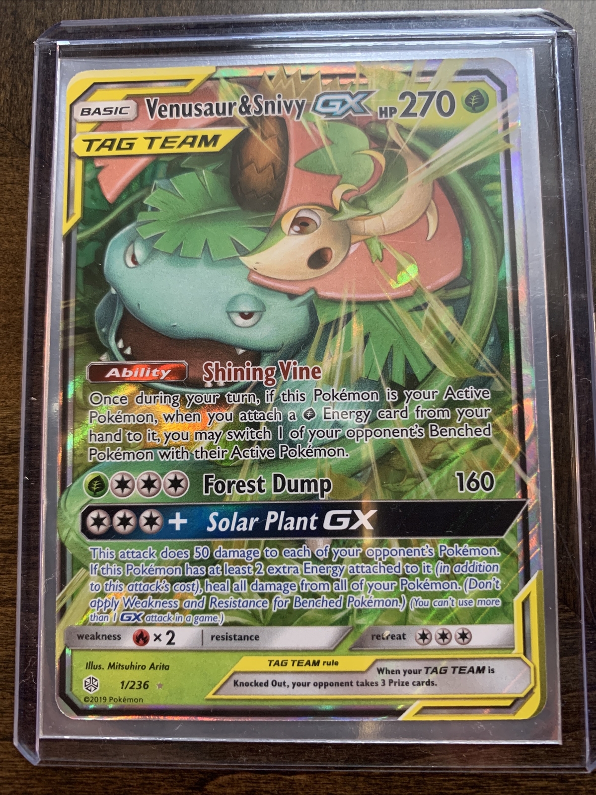 ULTRA RARE Venusaur & Snivy GX Tag Team 1/236 Pokemon SM Cosmic Eclipse