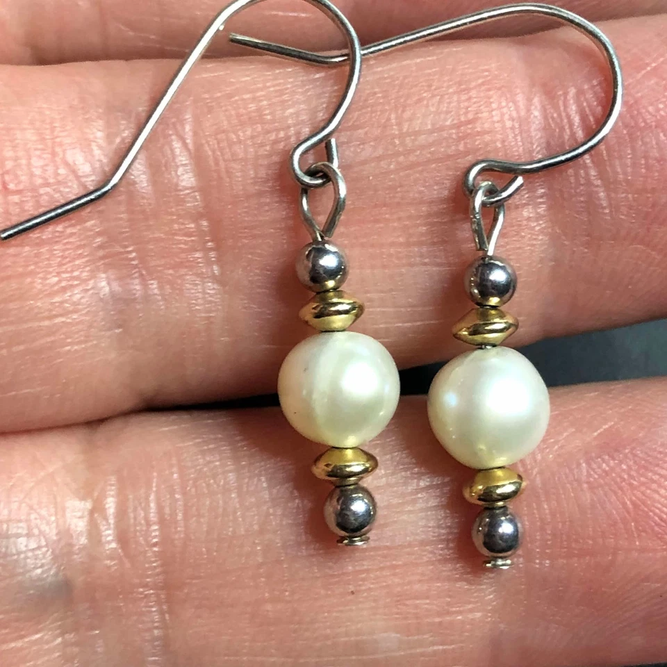 3013 sterling silver 925 Vermeil Pearl dangle drop earrings - Image 1 of 1