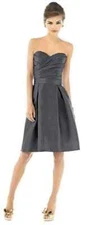 Alfred Sung Strapless Sweetheart Cocktail Dress Black 12 Pocket Pleated Bodice