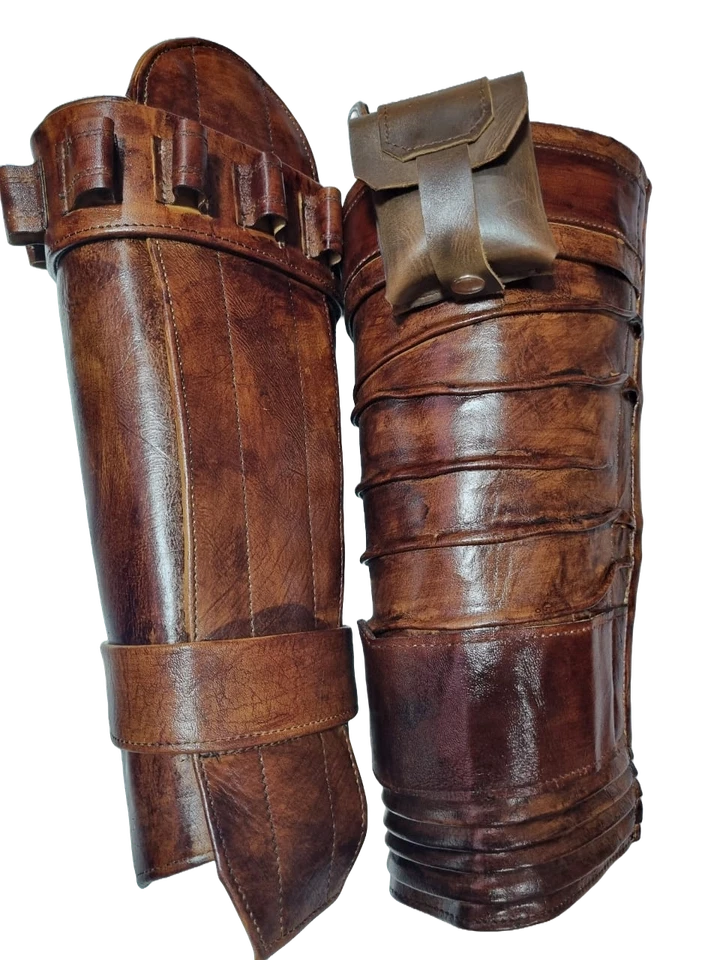 Paquete de armadura de pierna de cuero real The Mandalorian para hombres disfraz utilería Handmad Foto 4 de 4