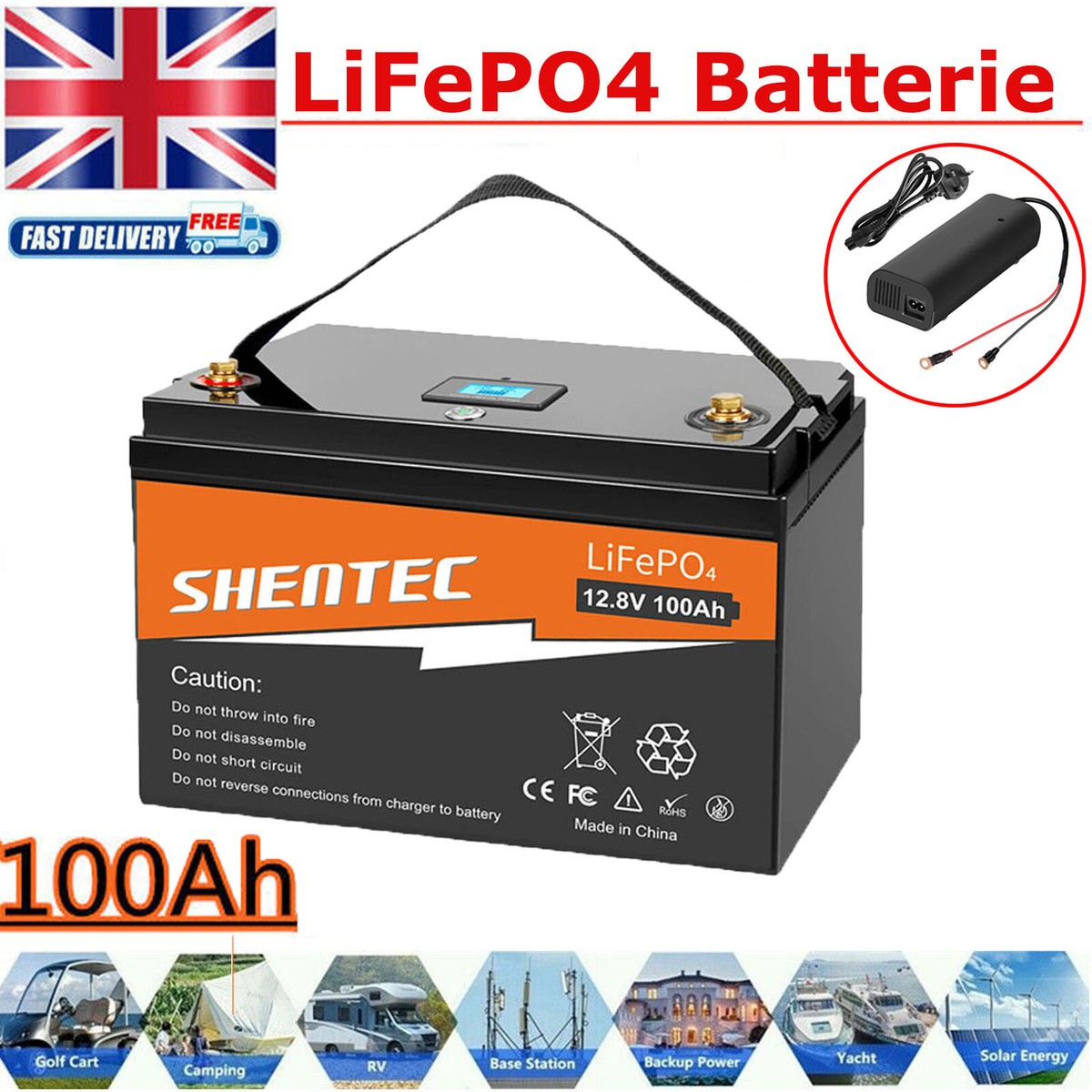 12V 100AH Bluetooth LiFePO4 Lithiu Deep Cycle Battery, Low Tep Cutoff