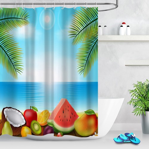 Juego de cortinas de ducha de tela de playa tropical para felices vacaciones decoración de baño con ganchos - Imagen 40 de 61
