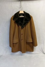 JC Penney Wool Overcoat Jacket Men's 44L Brown Faux Fur Collar Winter Vintage