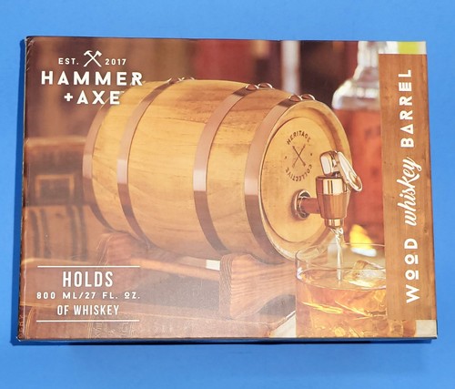 Hammer + Axe Whiskey Barrel, 800ml/27 fl oz Liquor Dispenser-NIB-Excelent Gift