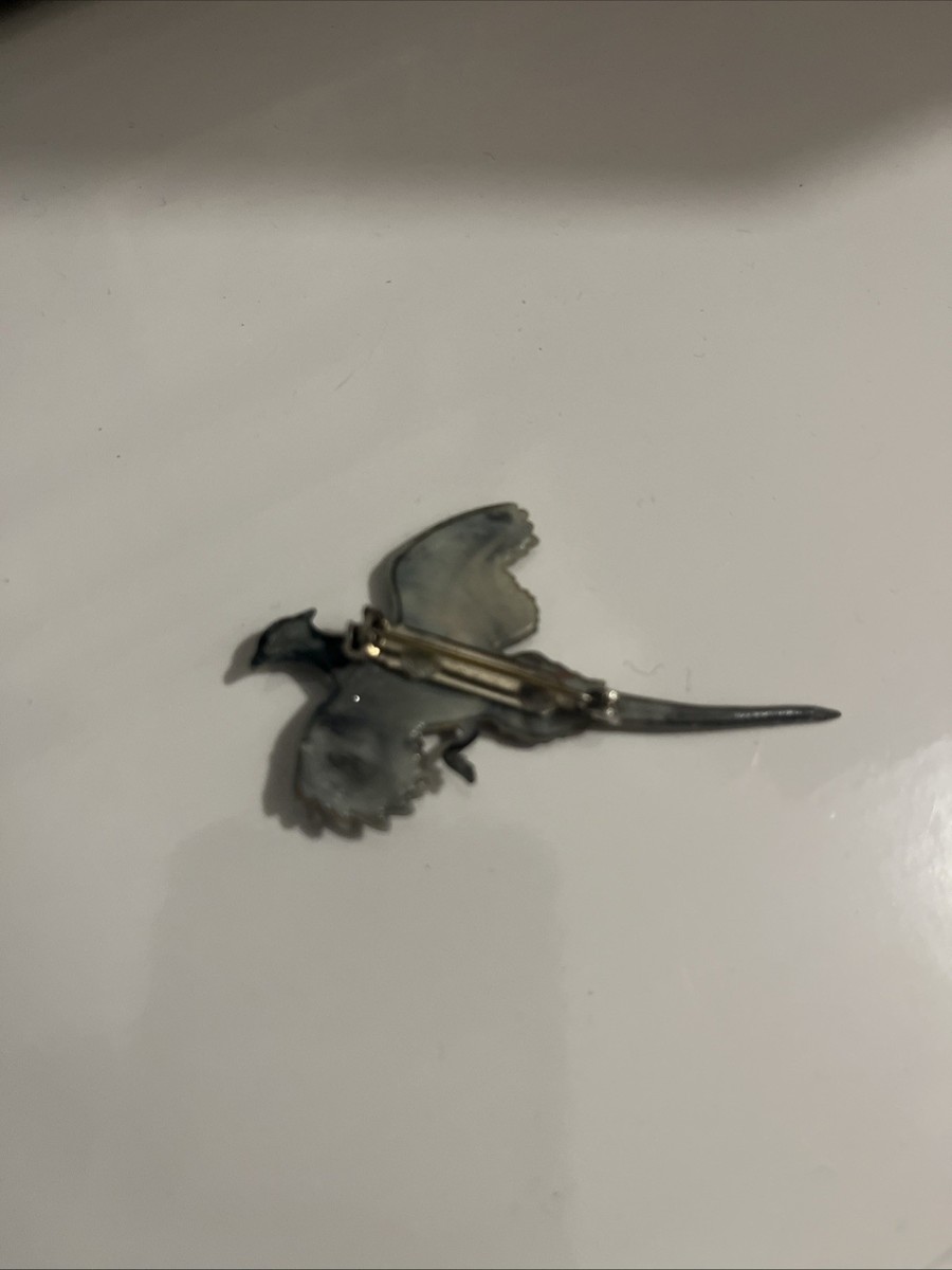 Vintage Pheasant Brooch Painted View 2