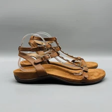 Vionic Sandals Womens 11 Brown Leather Hailey Gladiator Ankle T Strap Buckle