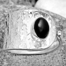 Adjustable - Black Onyx - Brazil 925 Sterling Silver Ring s.6.5 Jewelry R-1319