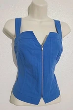 Sienna Sky Blue Corset Top Front Zip Smocked Back Size Large