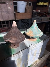 28 VINTAGE CONE SHAPED METAL FENCE POST TOP C...