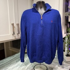Polo Ralph Lauren Sweater Mens XL Blue Cable Knit 1/4 Zip Pullover Heavy Cotton