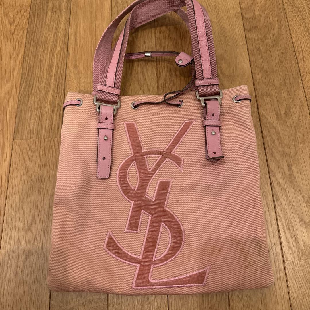 Borsa tote Yves Saint Laurent logo Kahara tela pelle ROSA YSL USATA vintage