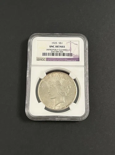1925 Peace Silver Dollar $1 - 90% Silver - NGC UNC Details Cleaned - Free Ship