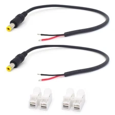 DC Power Male Pigtail Cable 2 PCS 22AWG 1ft 5.5x2.5mm Barrel Plug Cord