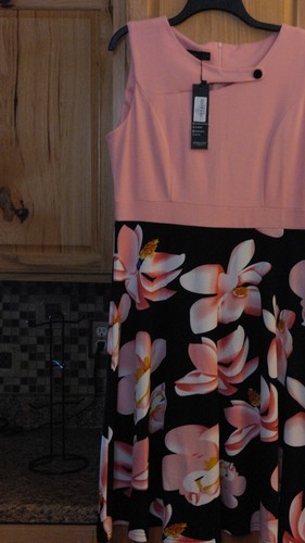 Homeyee Women’s Size 2XL . Pink Black Floral Fit & Flare Sleeveless Scoop Knee