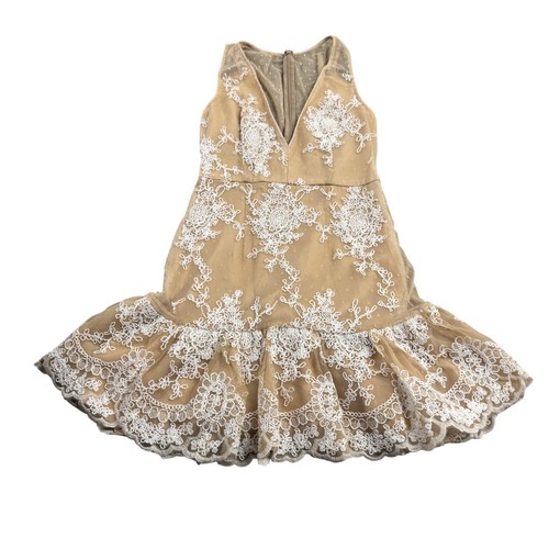 NBD Nude Lace Ruffle Flounce Sleeveless Mini Dress S/S Princess Formal Party