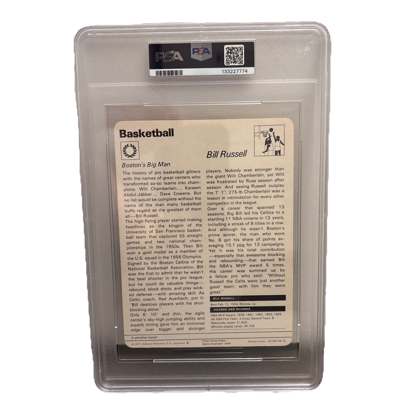 Bill Russell 1977-79 Sportscaster #04-12 Italy Celtics Great RARE PSA 8 Low Pop  view 2