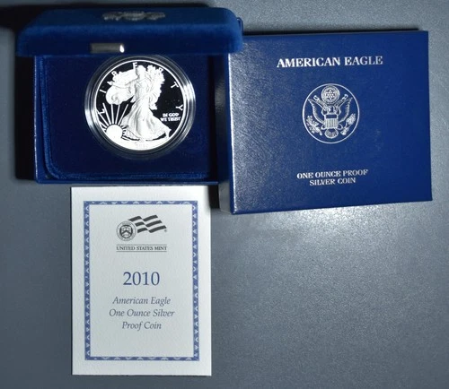 2010-W $1 AMERICAN SILVER PROOF EAGLE 1 oz .999 w/Box & COA A6424