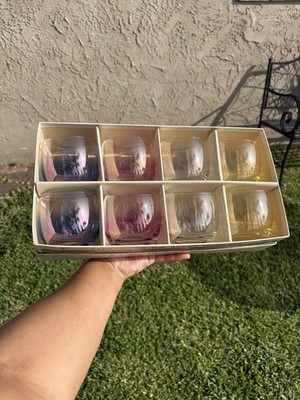Vintage Federal Glass 11oz On The Rocks Gem Tone Roly Poly Tumblers Original Box