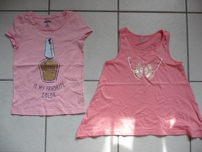 Paket 2 Mädchen kurzarm Shirt rosa Oshkosh/ crazy8 Glitzer Gr. 122/128
