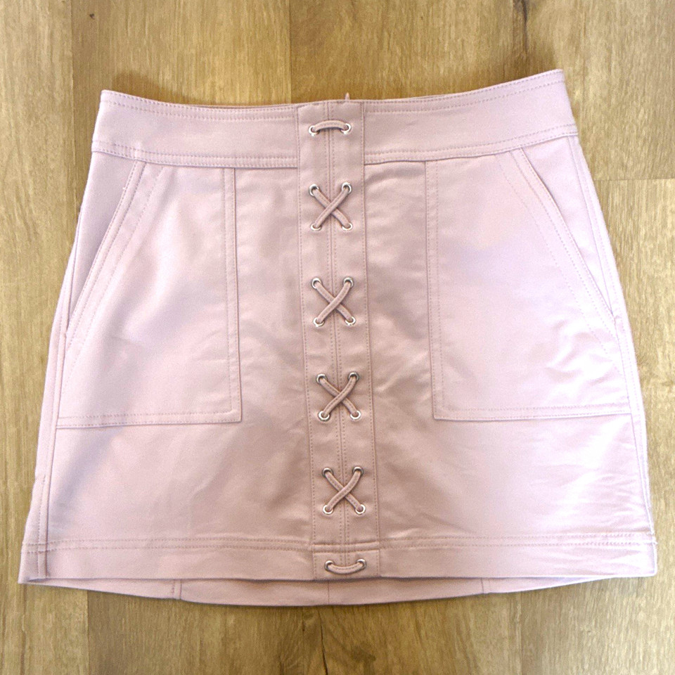 Express Pink Solid Mini Skirt Lace-Up Front Pockets Zip Closure Size 4 Y2K