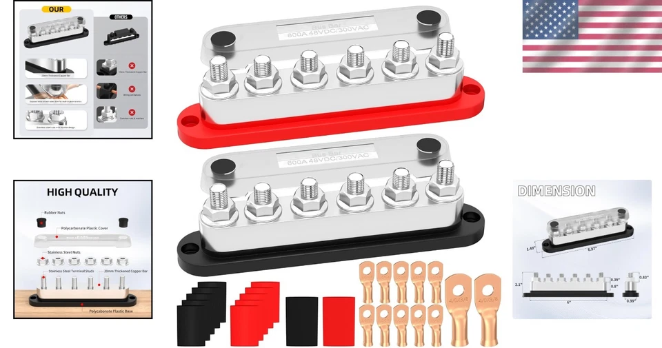 Heavy Duty 600A 12V Bus Bar with Protective Cover for Marine and Automotive Use - Image 2 of 4