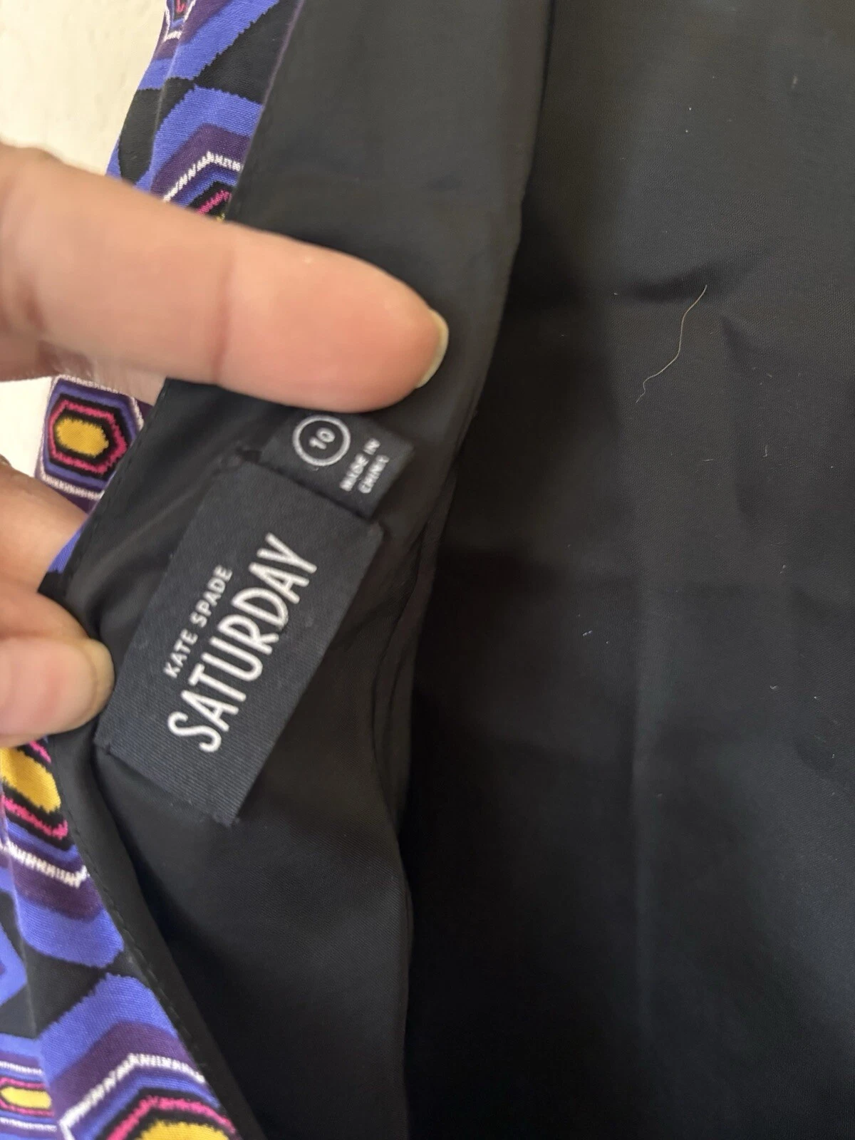 Kate Spade Saturday Let Loose pannello anteriore posteriore geometrico taglia 10 misto seta