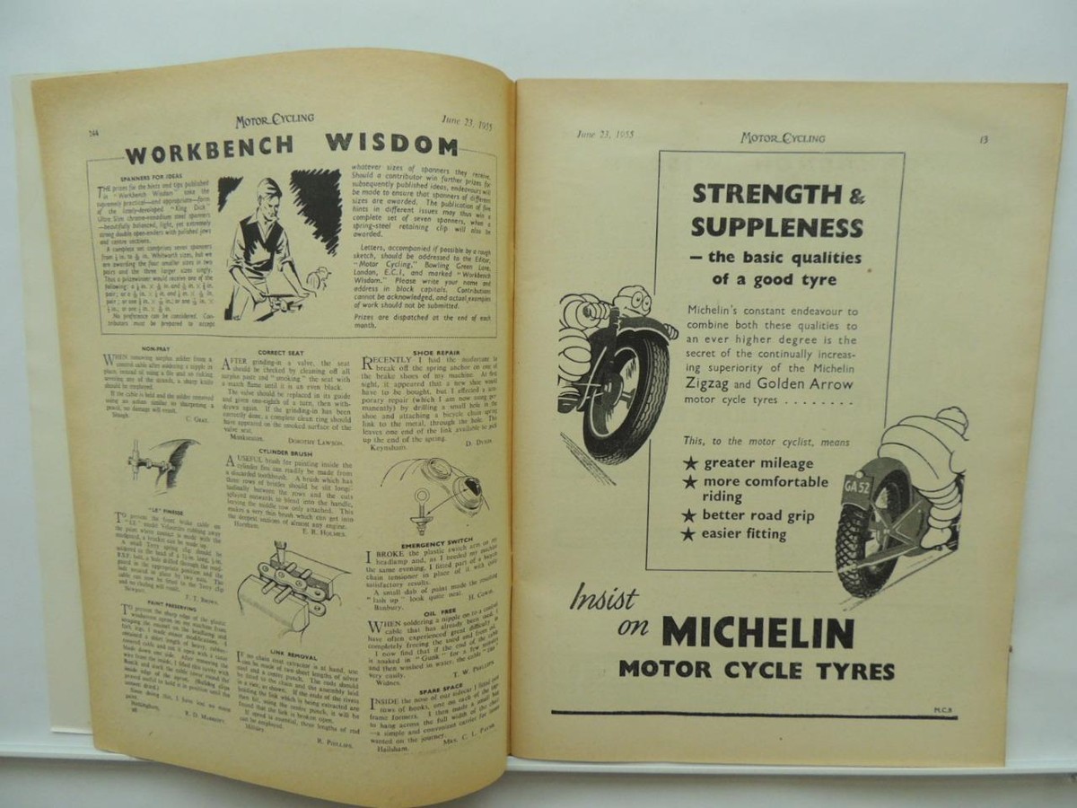 June 1955 Motorcycling Magazine Triumph Tiger 100 Moto Guzzi BSA