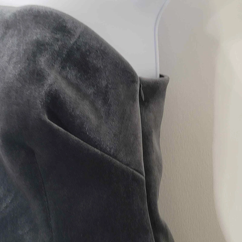 Eliza J Dress Gown 4 Gray Velvet Long One Shoulder Formal Party Wedding Evening - Image 3 of 4