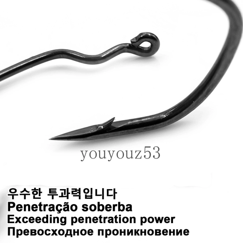 50pcs EWG Offset Worm Hook Soft Plastic Hook Wide Gap V-Type Fishing Hook 4-2/0# - Picture 5 of 18