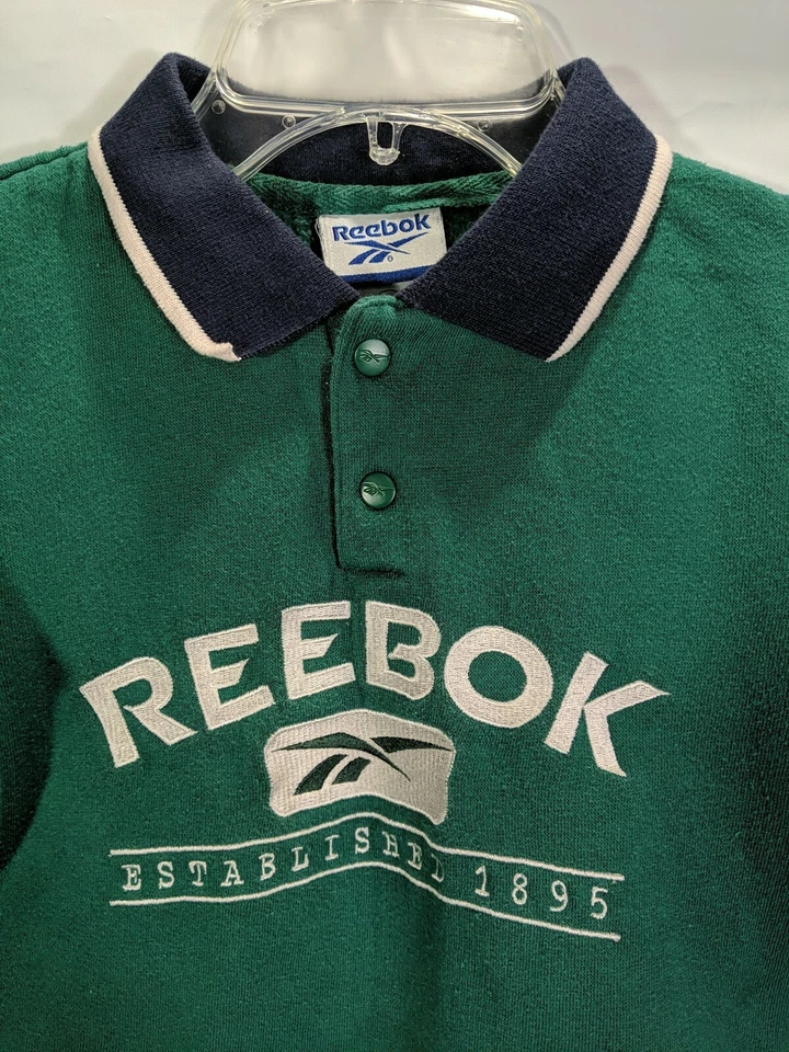 REEBOK Niños Verde Manga Larga Pullover 1/4 Botón Cuello Sudadera Talla 6 Foto 3 de 4
